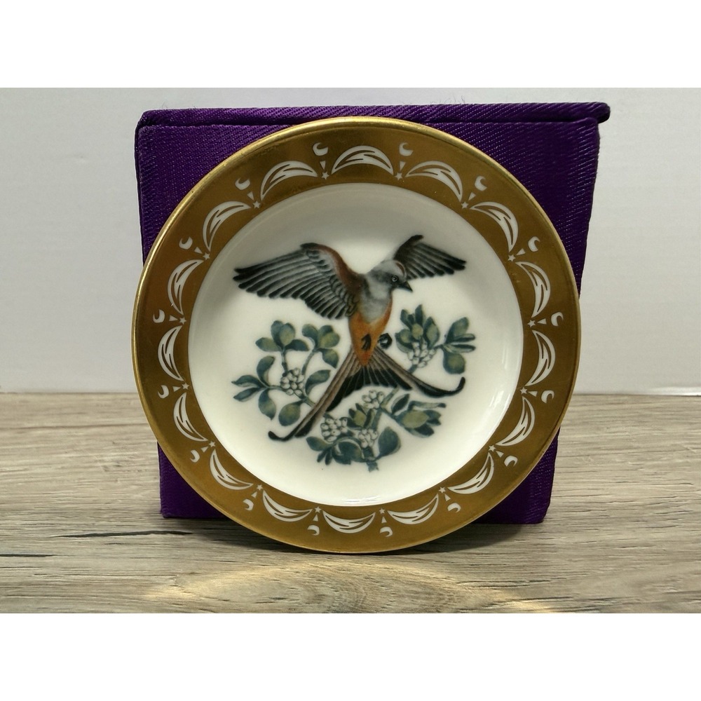 State Birds Flowers Franklin MINI Plate Oklahoma Flycatcher Mistletoe 3"